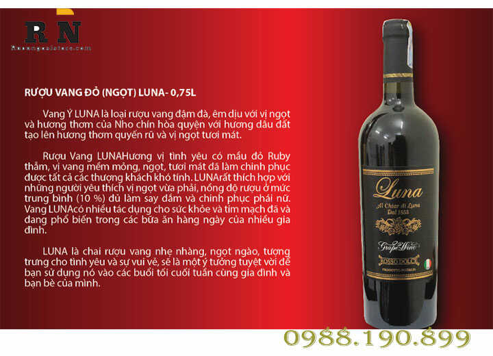 Rượu vang Ý ngọt Luna 750ml