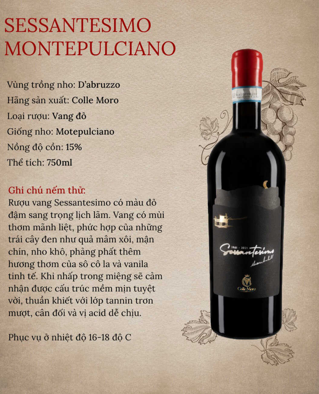 Rượu vang Ý Sessantesimo Montepulciano